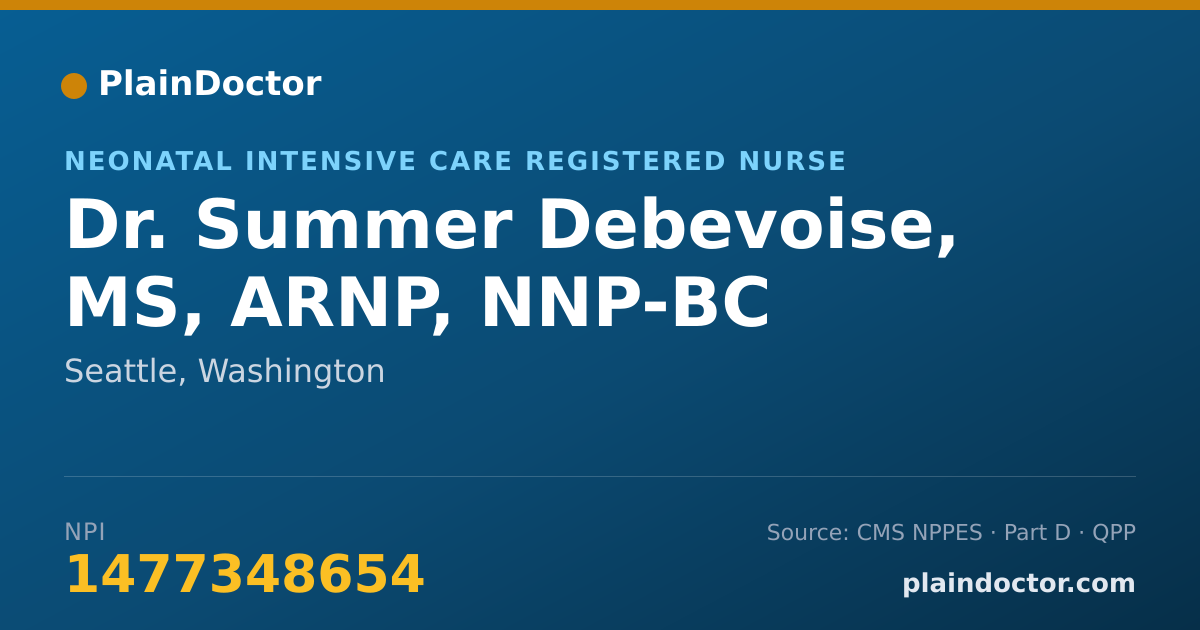 Shareable card for Summer Debevoise, MS, ARNP, NNP-BC - Neonatal Intensive Care Registered Nurse, Seattle, WA