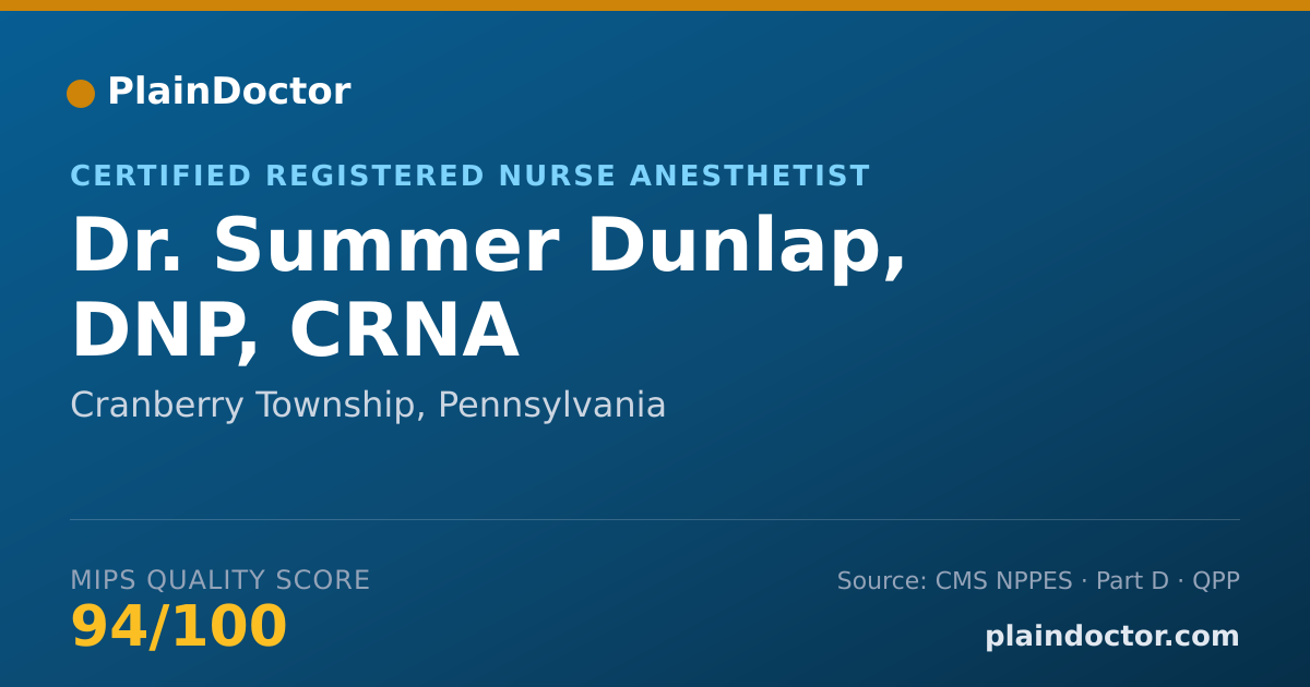 Shareable card for Summer Dunlap, DNP, CRNA - Certified Registered Nurse Anesthetist, Cranberry Township, PA