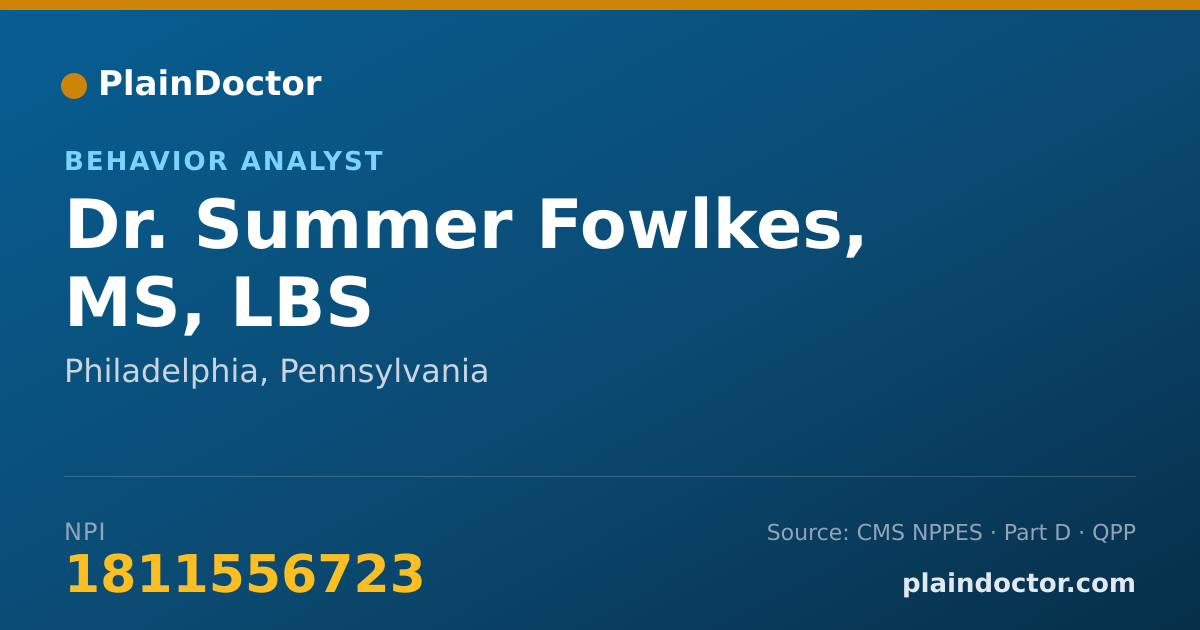 Shareable card for Summer Fowlkes, MS, LBS - Behavior Analyst, Philadelphia, PA
