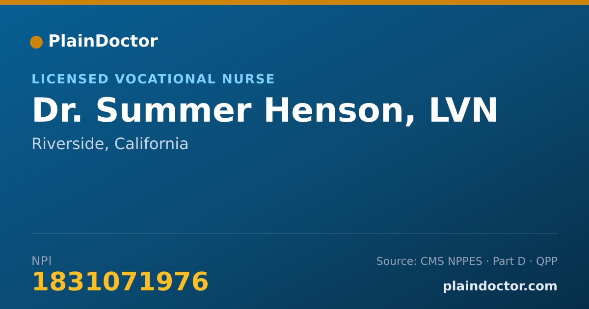 Shareable card for Summer Henson, LVN - Licensed Vocational Nurse, Riverside, CA