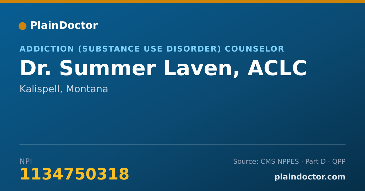 Shareable card for Summer Laven, ACLC - Addiction (Substance Use Disorder) Counselor, Kalispell, MT