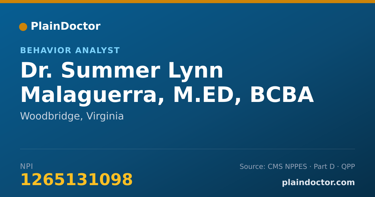 Shareable card for Summer Lynn Malaguerra, M.ED, BCBA LBA - Behavior Analyst, Woodbridge, VA