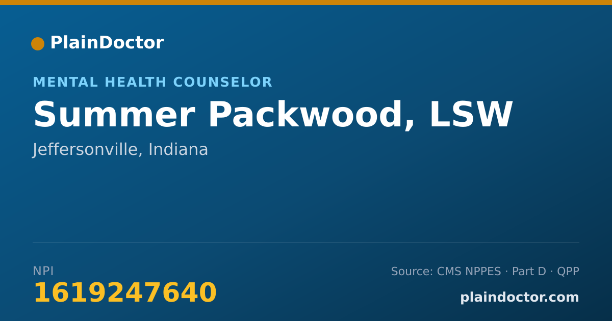 Shareable card for Summer Packwood, LSW - Mental Health Counselor, Jeffersonville, IN