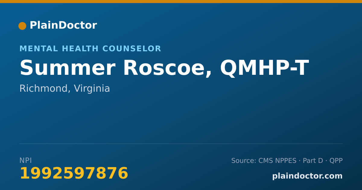 Shareable card for Summer Roscoe, QMHP-T - Mental Health Counselor, Richmond, VA