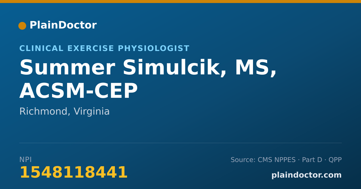 Shareable card for Summer Simulcik, MS, ACSM-CEP - Clinical Exercise Physiologist, Richmond, VA