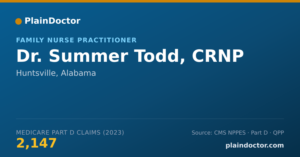 Shareable card for Summer Todd, CRNP - Family Nurse Practitioner, Huntsville, AL