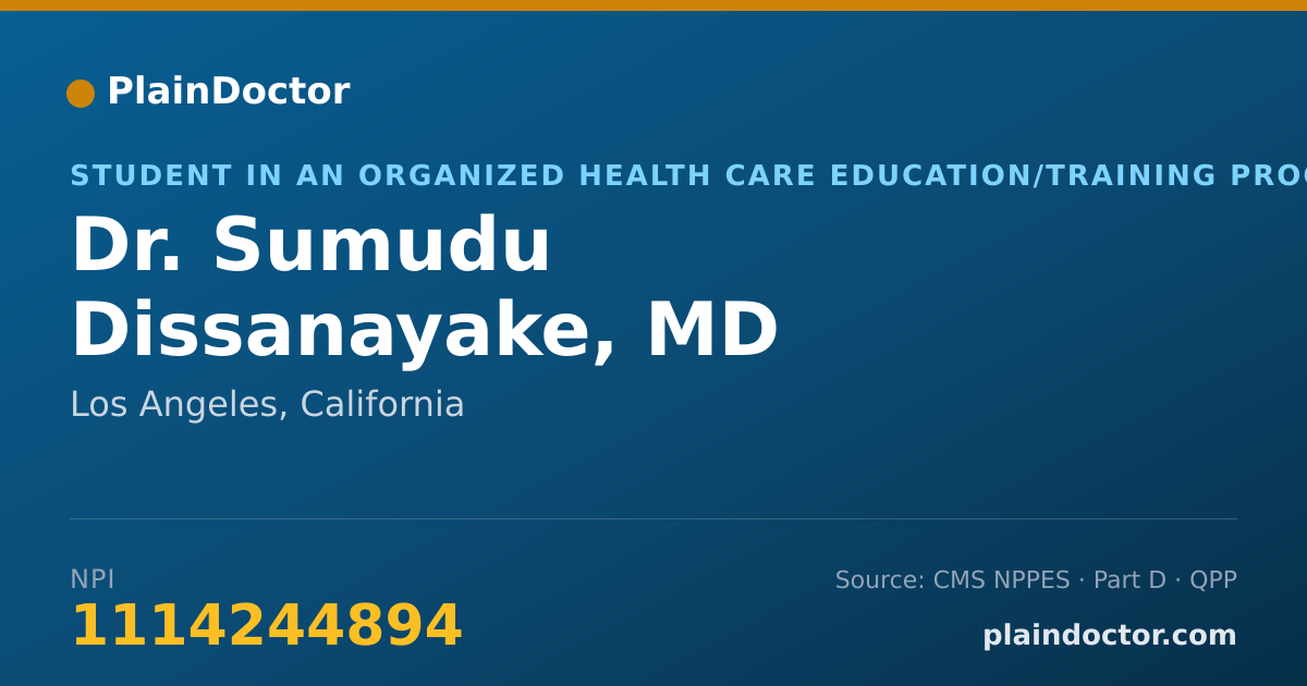 Shareable card for Sumudu Dissanayake, MD - Student in an Organized Health Care Education/Training Program, Los Angeles, CA
