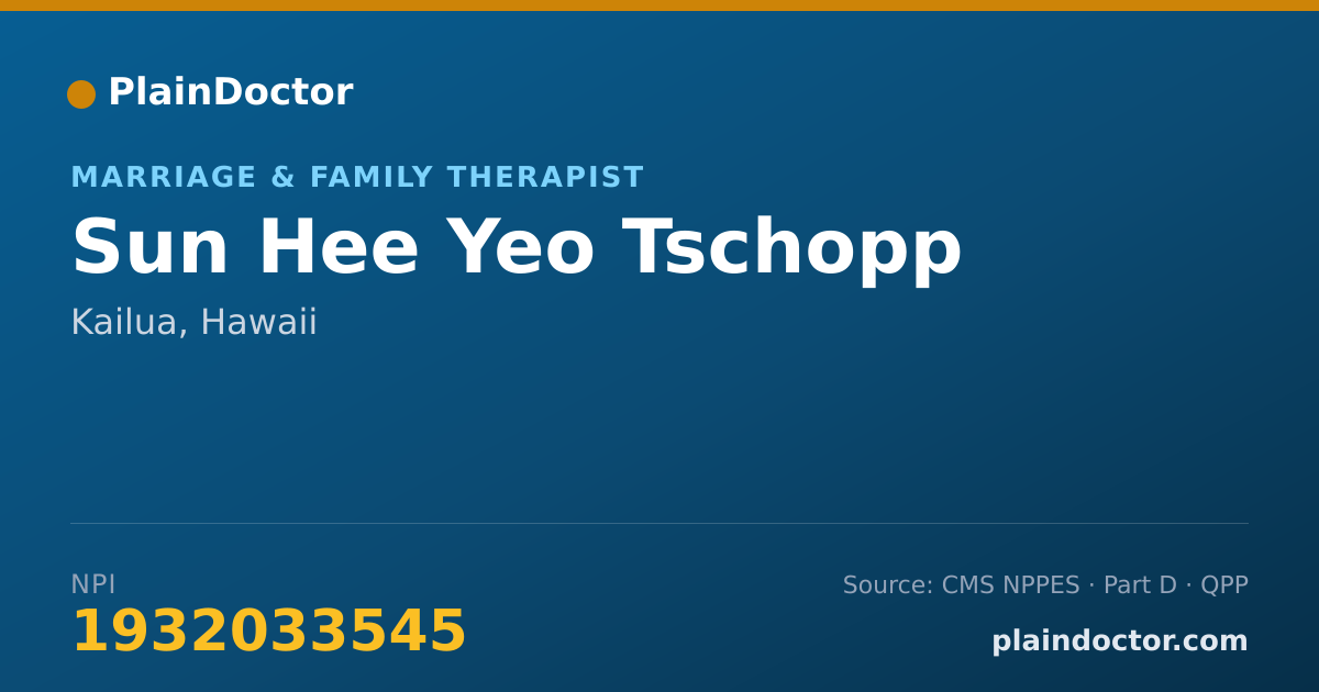 Shareable card for Sun Hee Yeo Tschopp - Marriage & Family Therapist, Kailua, HI