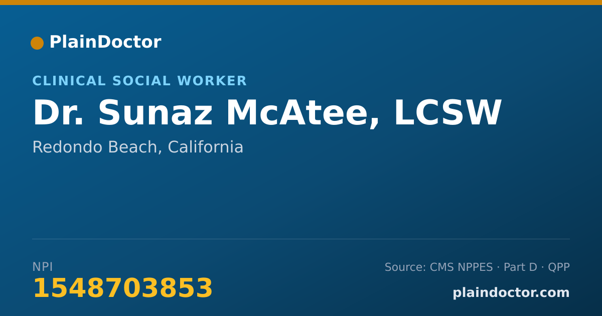 Shareable card for Sunaz McAtee, LCSW - Clinical Social Worker, Redondo Beach, CA
