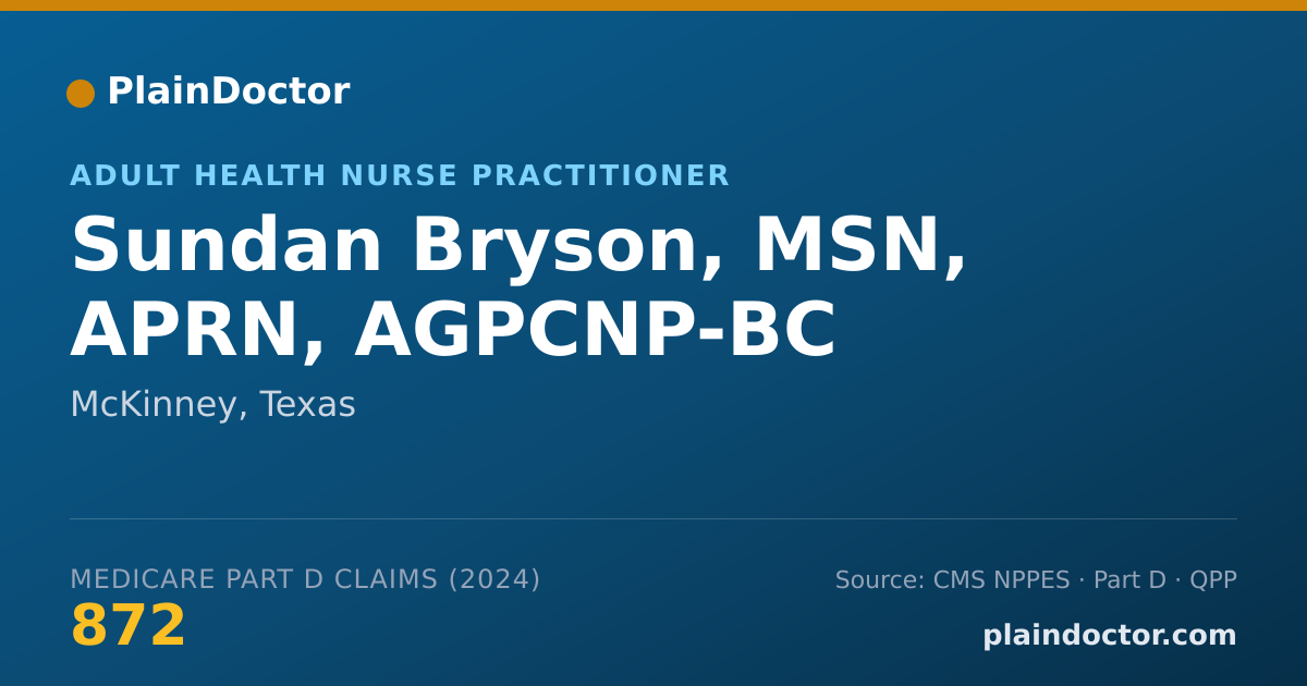 Shareable card for Sundan Bryson, MSN, APRN, AGPCNP-BC - Adult Health Nurse Practitioner, McKinney, TX