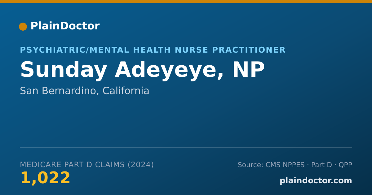 Shareable card for Sunday Adeyeye, NP - Psychiatric/Mental Health Nurse Practitioner, San Bernardino, CA