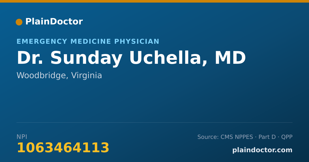 Shareable card for Sunday Uchella, MD - Emergency Medicine Physician, Woodbridge, VA
