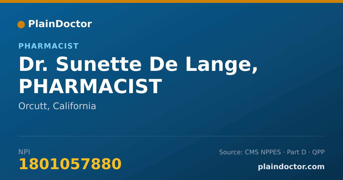 Shareable card for Sunette De Lange, PHARMACIST - Pharmacist, Orcutt, CA