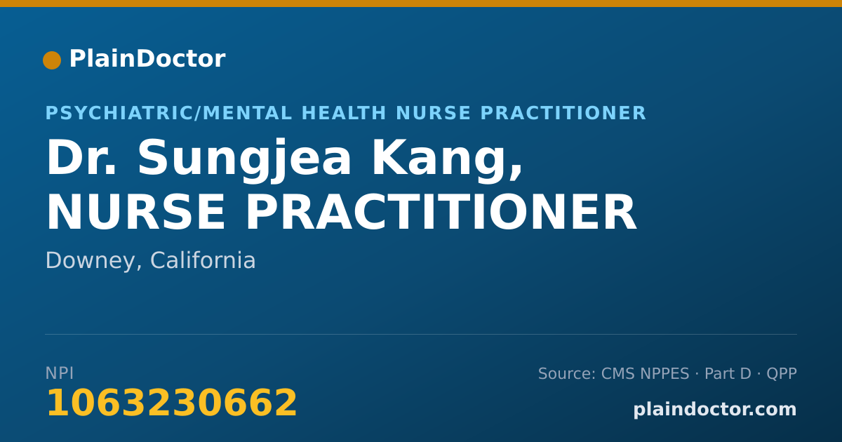 Shareable card for Sungjea Kang, NURSE PRACTITIONER - Psychiatric/Mental Health Nurse Practitioner, Downey, CA