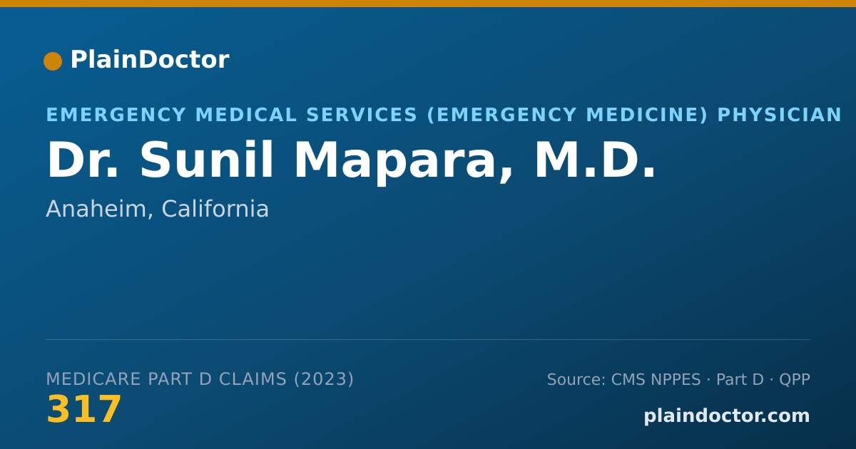 Shareable card for Sunil Mapara, M.D. - Emergency Medical Services (Emergency Medicine) Physician, Anaheim, CA