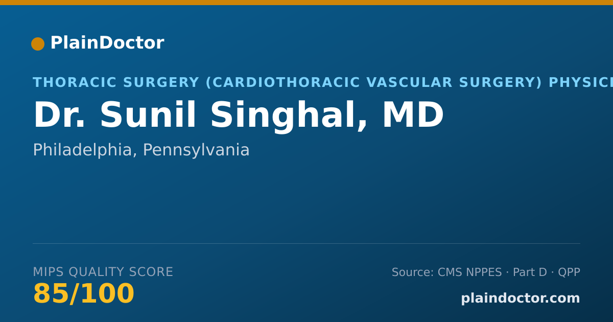 Shareable card for Sunil Singhal, MD - Thoracic Surgery (Cardiothoracic Vascular Surgery) Physician, Philadelphia, PA