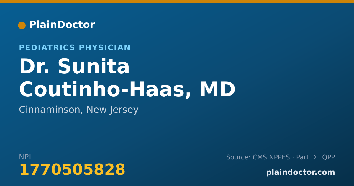 Shareable card for Sunita Coutinho-Haas, MD - Pediatrics Physician, Cinnaminson, NJ