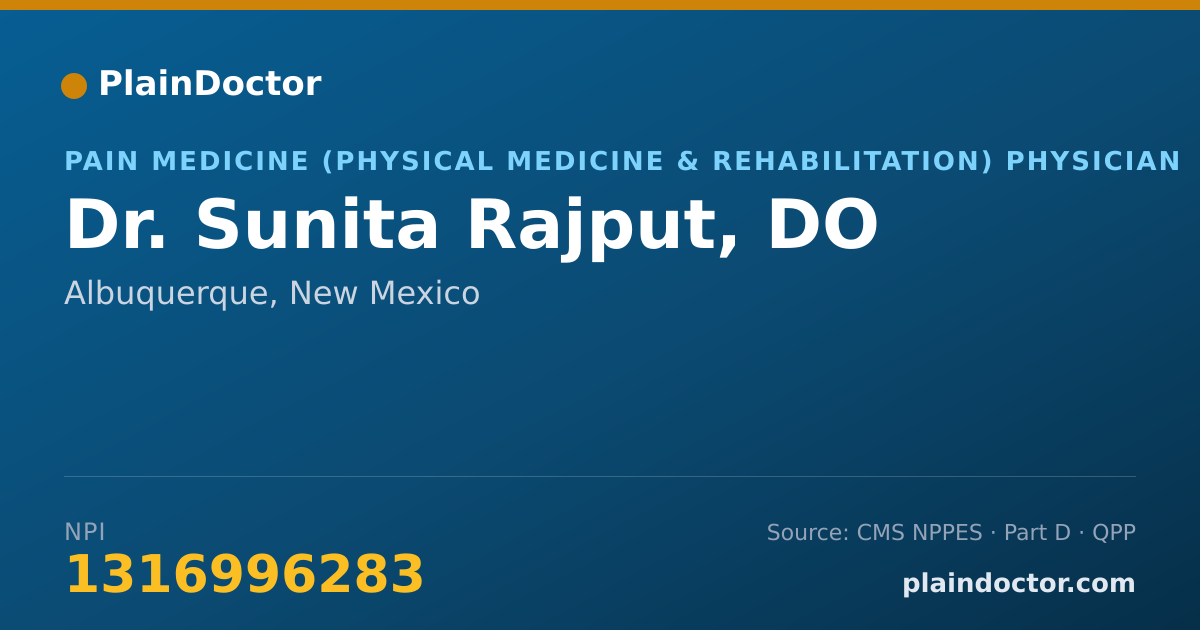 Shareable card for Sunita Rajput, DO - Pain Medicine (Physical Medicine & Rehabilitation) Physician, Albuquerque, NM