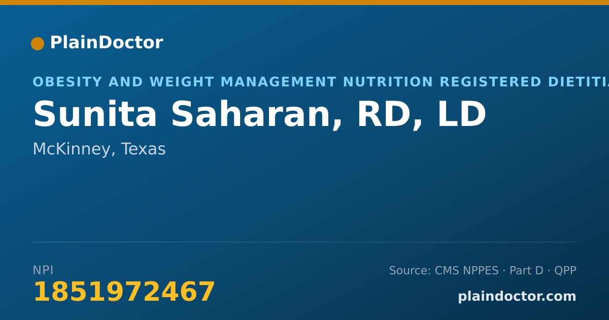 Shareable card for Sunita Saharan, RD, LD - Obesity and Weight Management Nutrition Registered Dietitian, McKinney, TX