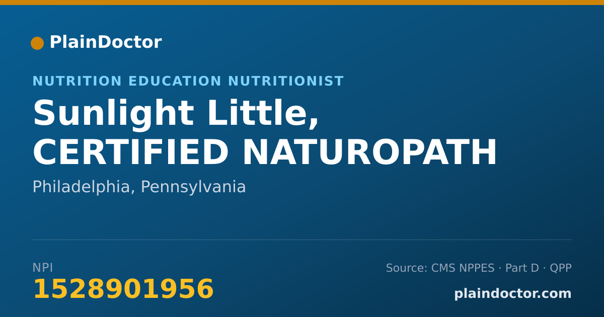 Shareable card for Sunlight Little, CERTIFIED NATUROPATH - Nutrition Education Nutritionist, Philadelphia, PA