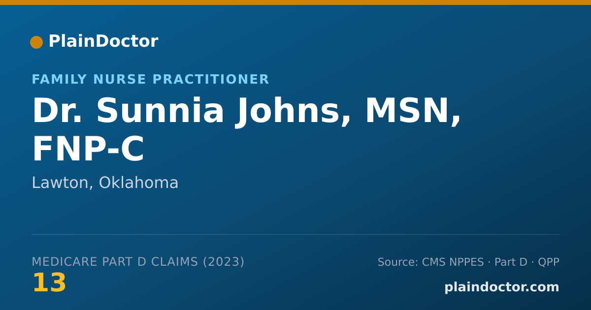 Shareable card for Sunnia Johns, MSN, FNP-C - Family Nurse Practitioner, Lawton, OK