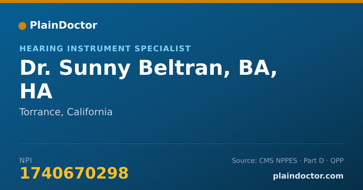 Shareable card for Sunny Beltran, BA, HA - Hearing Instrument Specialist, Torrance, CA