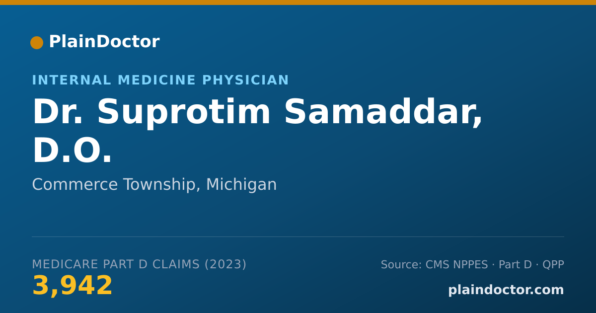 Shareable card for Suprotim Samaddar, D.O. - Internal Medicine Physician, Commerce Township, MI