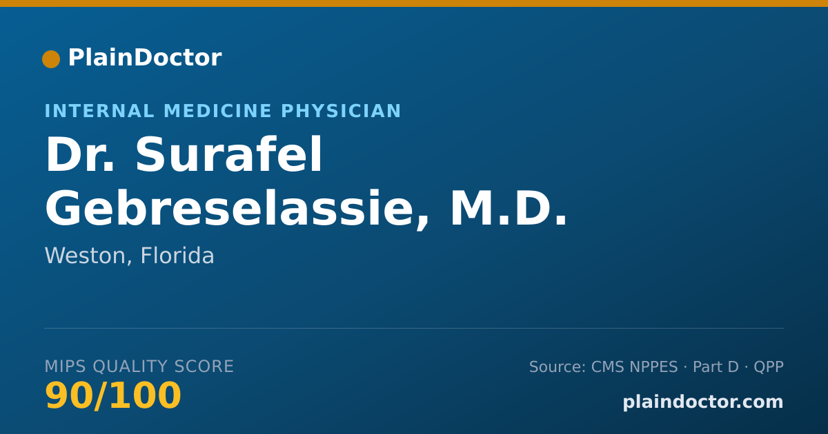 Shareable card for Surafel Gebreselassie, M.D. - Internal Medicine Physician, Weston, FL