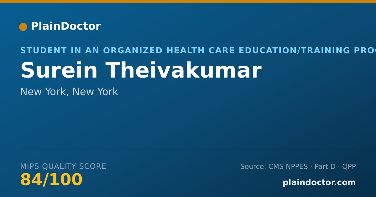 Shareable card for Surein Theivakumar - Student in an Organized Health Care Education/Training Program, New York, NY