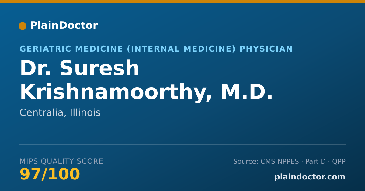 Shareable card for Suresh Krishnamoorthy, M.D. - Geriatric Medicine (Internal Medicine) Physician, Centralia, IL