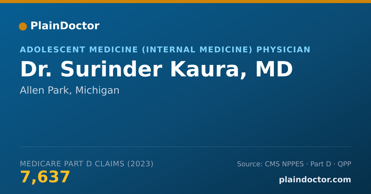 Shareable card for Surinder Kaura, MD - Adolescent Medicine (Internal Medicine) Physician, Allen Park, MI