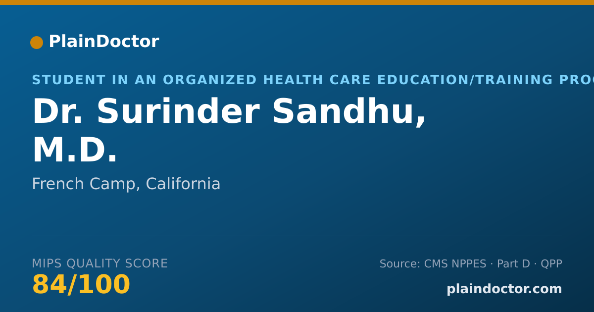 Shareable card for Surinder Sandhu, M.D. - Student in an Organized Health Care Education/Training Program, French Camp, CA