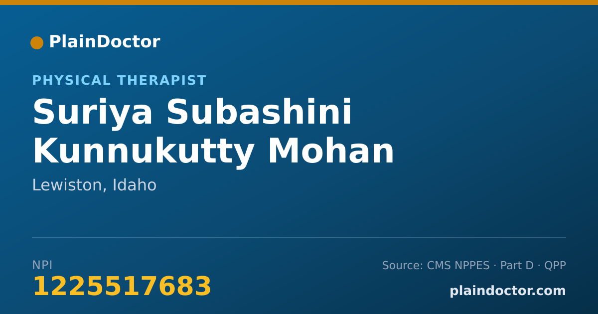 Shareable card for Suriya Subashini Kunnukutty Mohan - Physical Therapist, Lewiston, ID