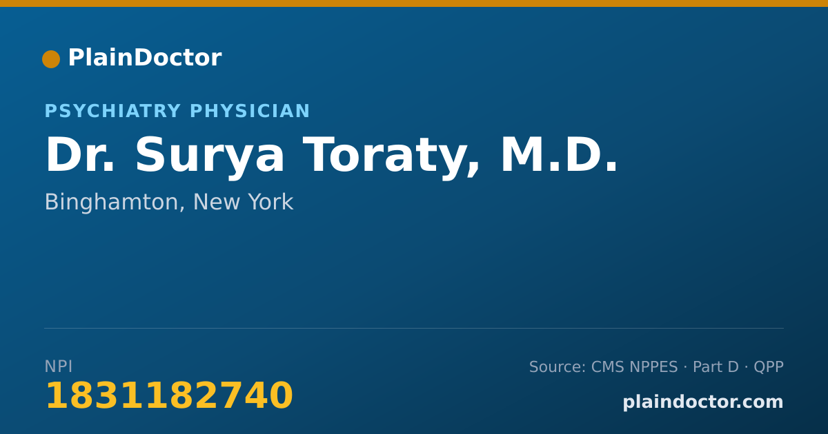 Shareable card for Surya Toraty, M.D. - Psychiatry Physician, Binghamton, NY
