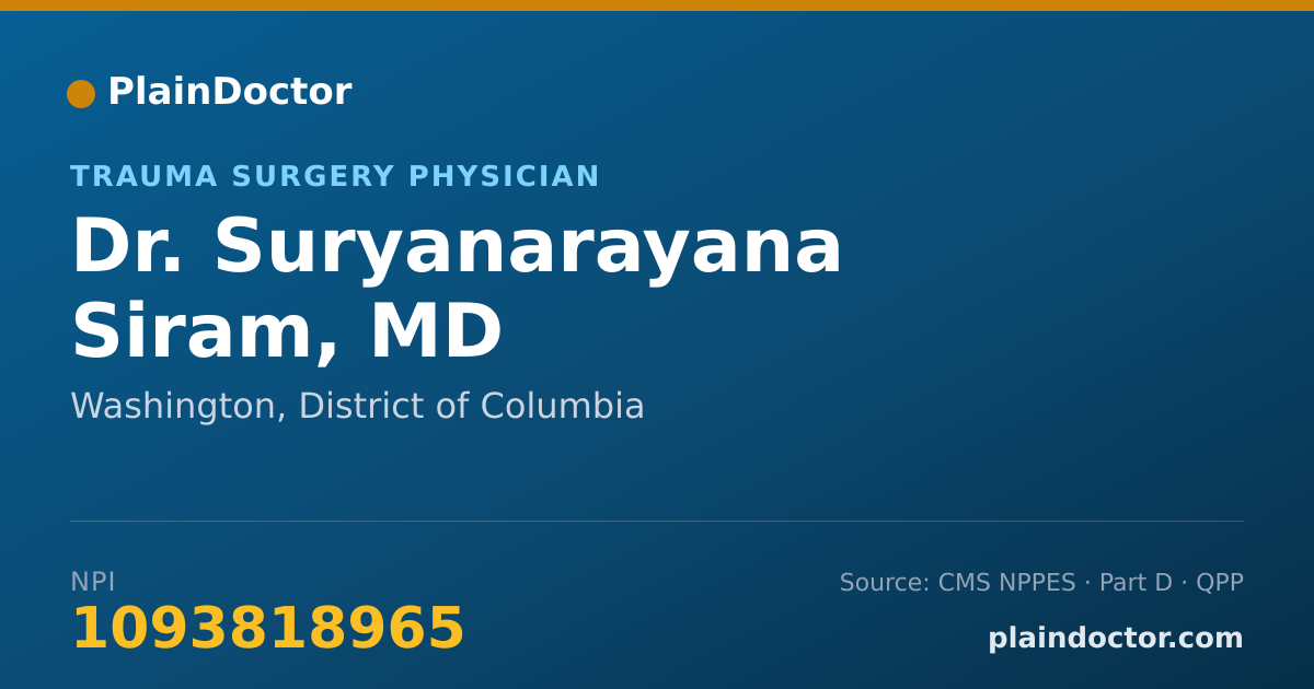 Shareable card for Suryanarayana Siram, MD - Trauma Surgery Physician, Washington, DC