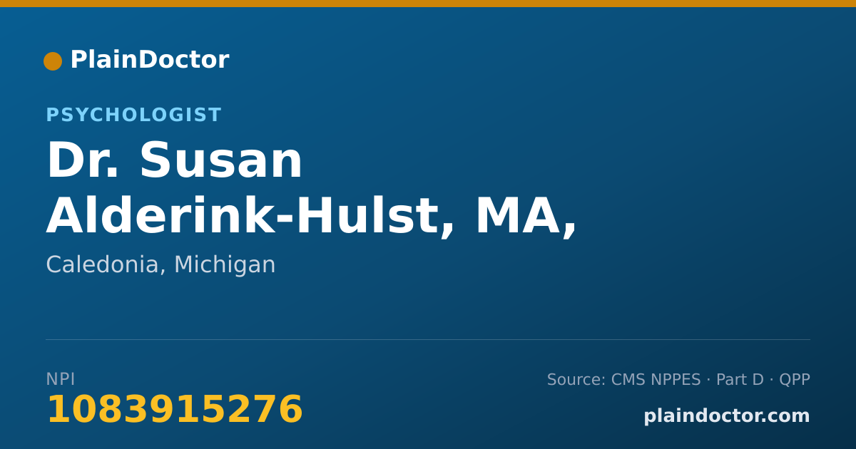 Shareable card for Susan Alderink-Hulst, MA, LLP - Psychologist, Caledonia, MI