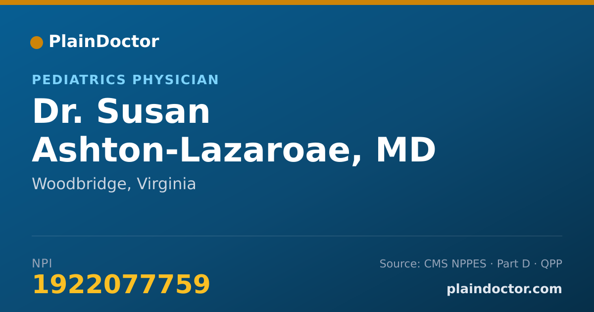 Shareable card for Susan Ashton-Lazaroae, MD - Pediatrics Physician, Woodbridge, VA