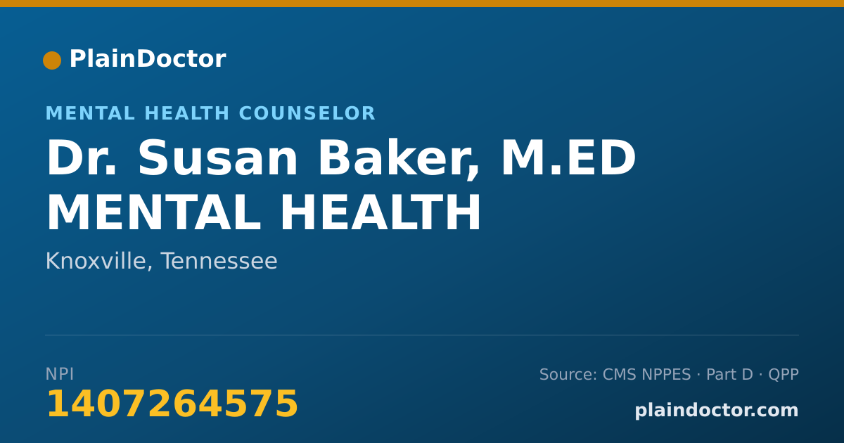 Shareable card for Susan Baker, M.ED MENTAL HEALTH - Mental Health Counselor, Knoxville, TN