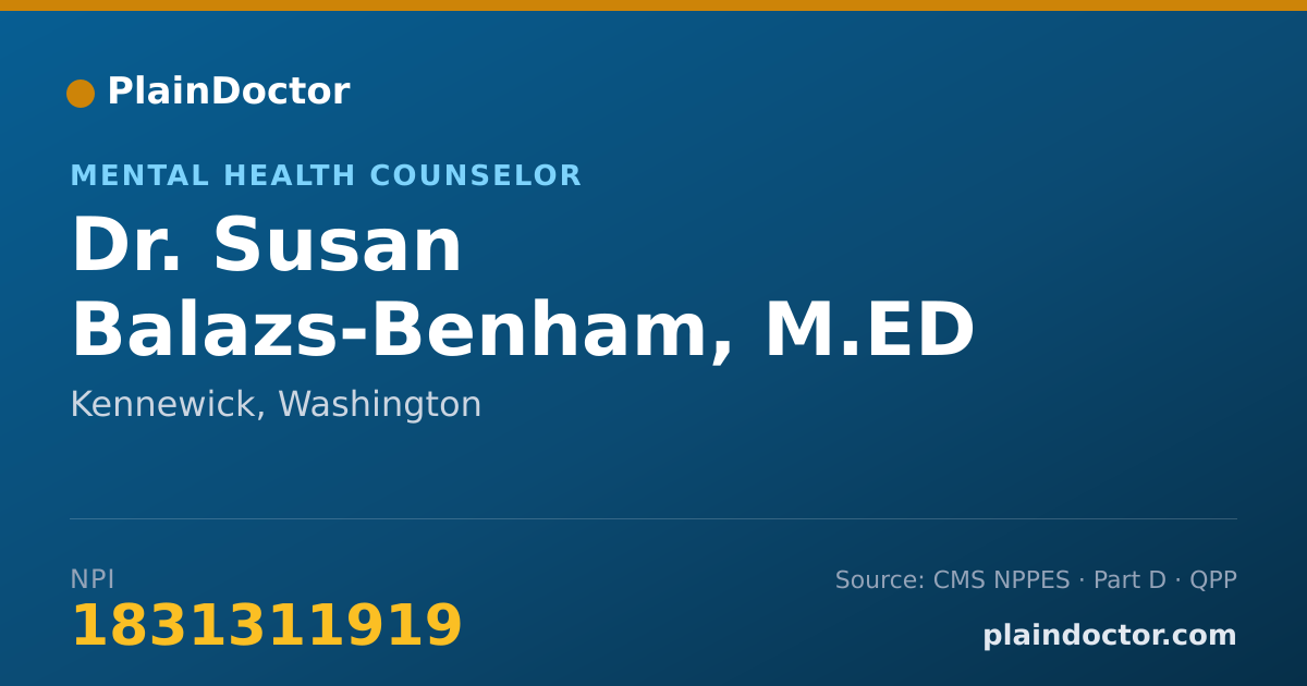 Shareable card for Susan Balazs-Benham, M.ED - Mental Health Counselor, Kennewick, WA