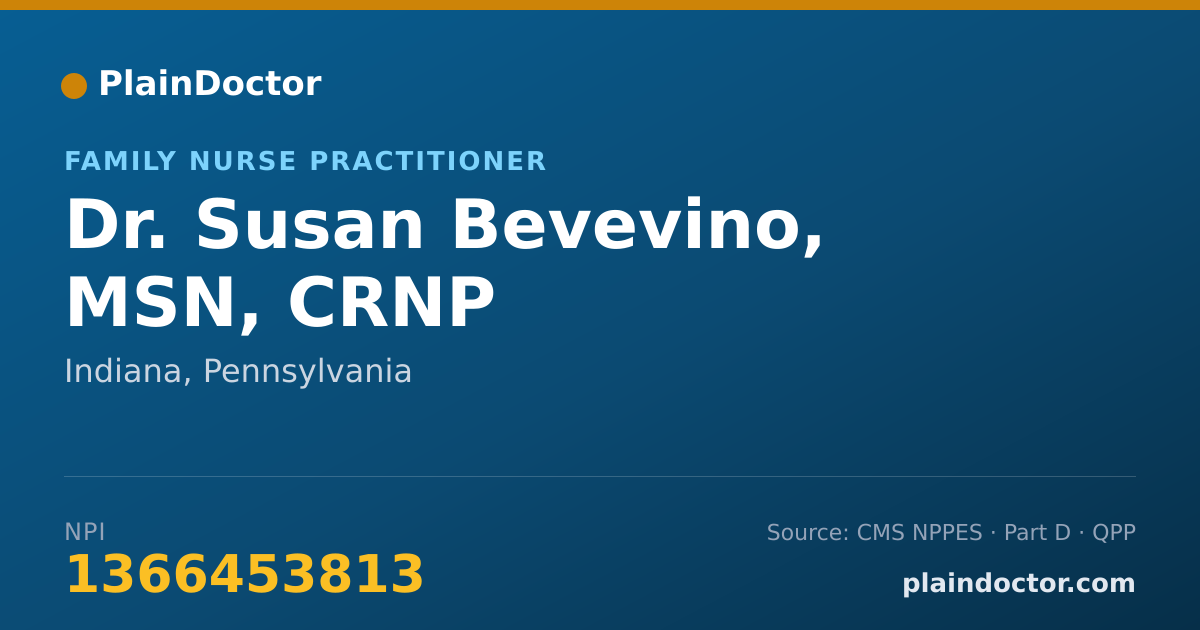 Shareable card for Susan Bevevino, MSN, CRNP - Family Nurse Practitioner, Indiana, PA