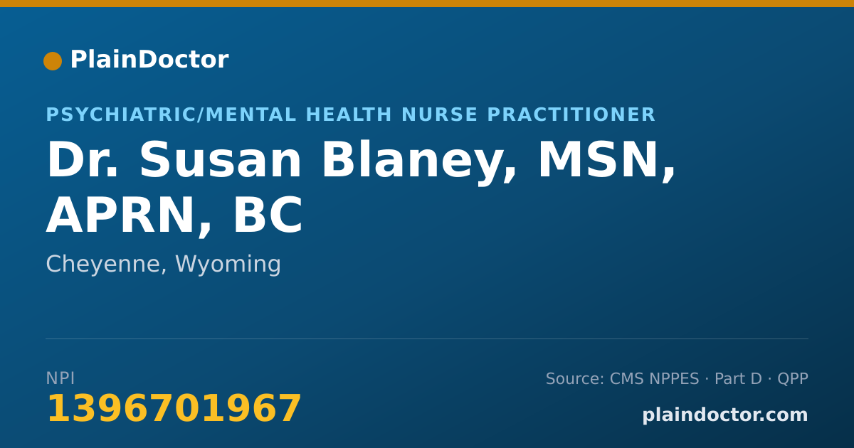 Shareable card for Susan Blaney, MSN, APRN, BC - Psychiatric/Mental Health Nurse Practitioner, Cheyenne, WY
