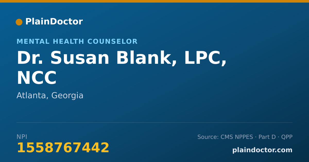 Shareable card for Susan Blank, LPC, NCC - Mental Health Counselor, Atlanta, GA