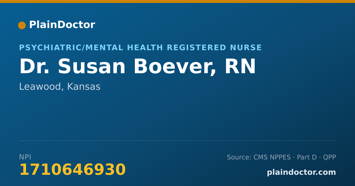 Shareable card for Susan Boever, RN - Psychiatric/Mental Health Registered Nurse, Leawood, KS