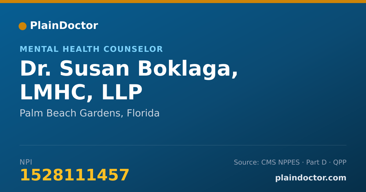 Shareable card for Susan Boklaga, LMHC, LLP - Mental Health Counselor, Palm Beach Gardens, FL