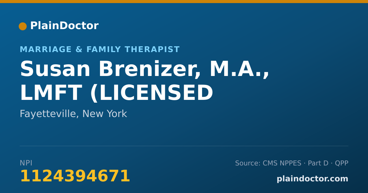Shareable card for Susan Brenizer, M.A., LMFT (LICENSED - Marriage & Family Therapist, Fayetteville, NY