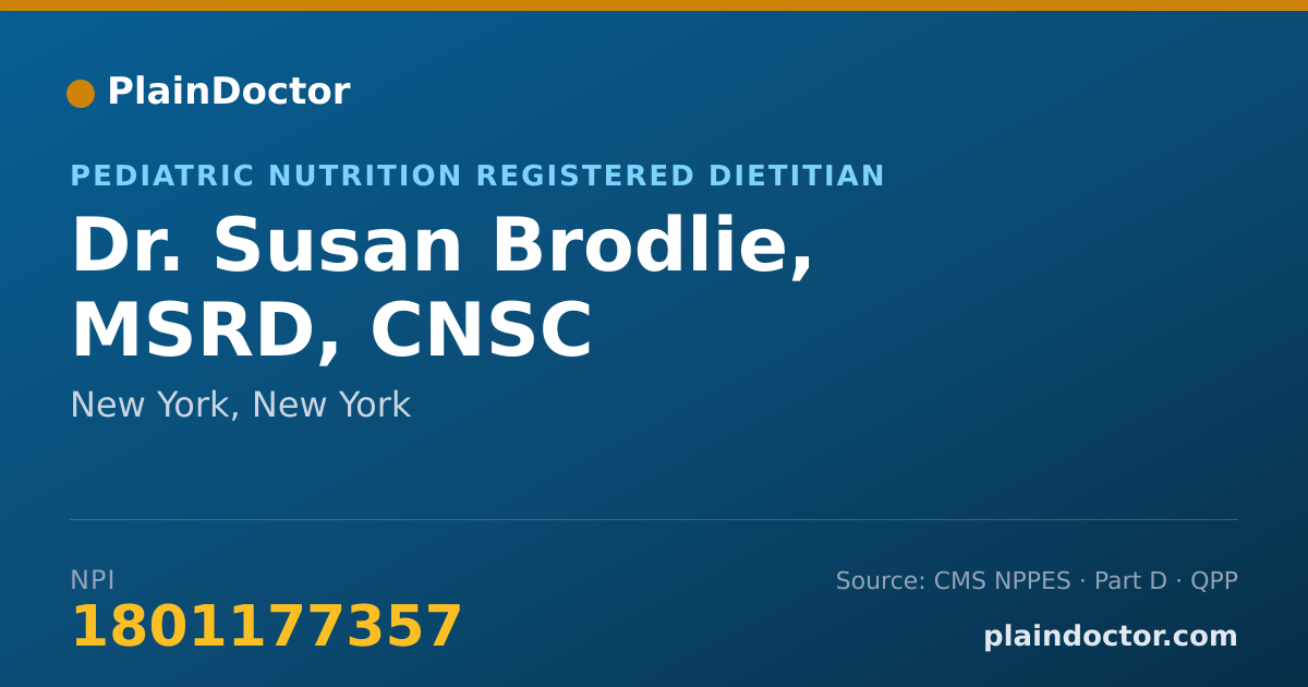 Shareable card for Susan Brodlie, MSRD, CNSC - Pediatric Nutrition Registered Dietitian, New York, NY