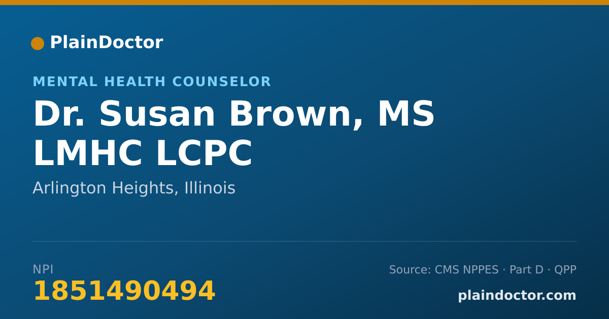 Shareable card for Susan Brown, MS LMHC LCPC - Mental Health Counselor, Arlington Heights, IL