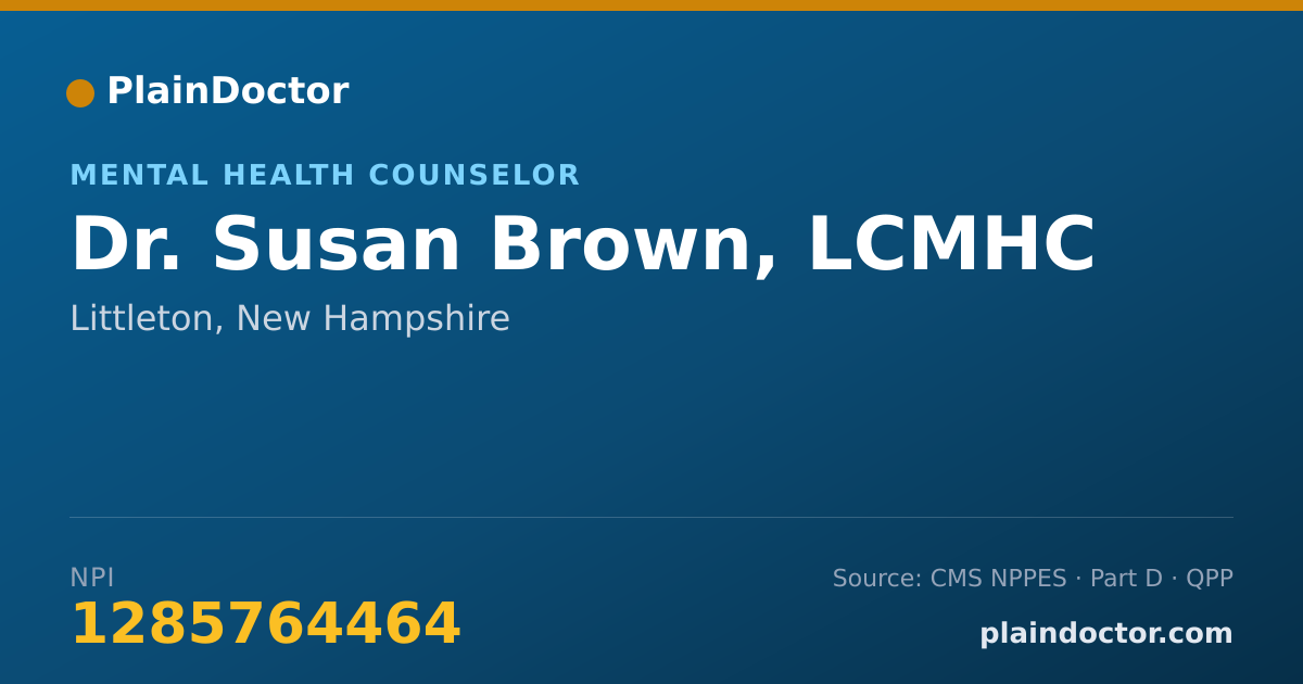 Shareable card for Susan Brown, LCMHC - Mental Health Counselor, Littleton, NH