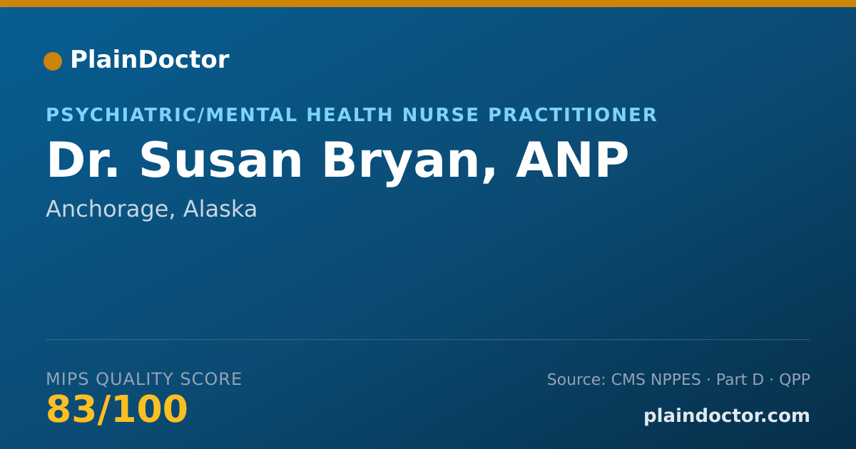 Shareable card for Susan Bryan, ANP - Psychiatric/Mental Health Nurse Practitioner, Anchorage, AK