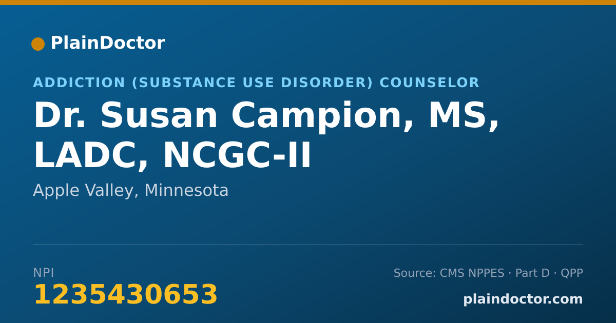 Shareable card for Susan Campion, MS, LADC, NCGC-II - Addiction (Substance Use Disorder) Counselor, Apple Valley, MN